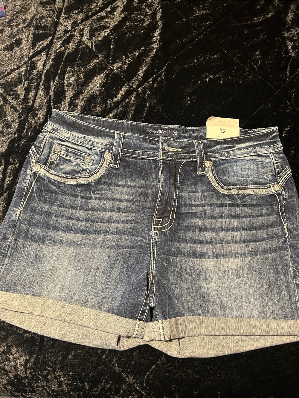 Miss Me Faded Blue Denim Rolled-Hem Shorts